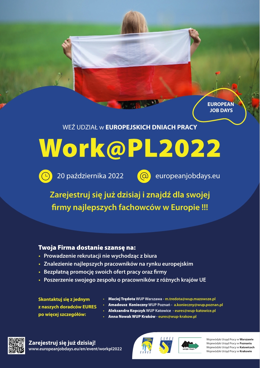 Plakat promujący Europejskie Dni Pracodawcy europeanjobdays.eu