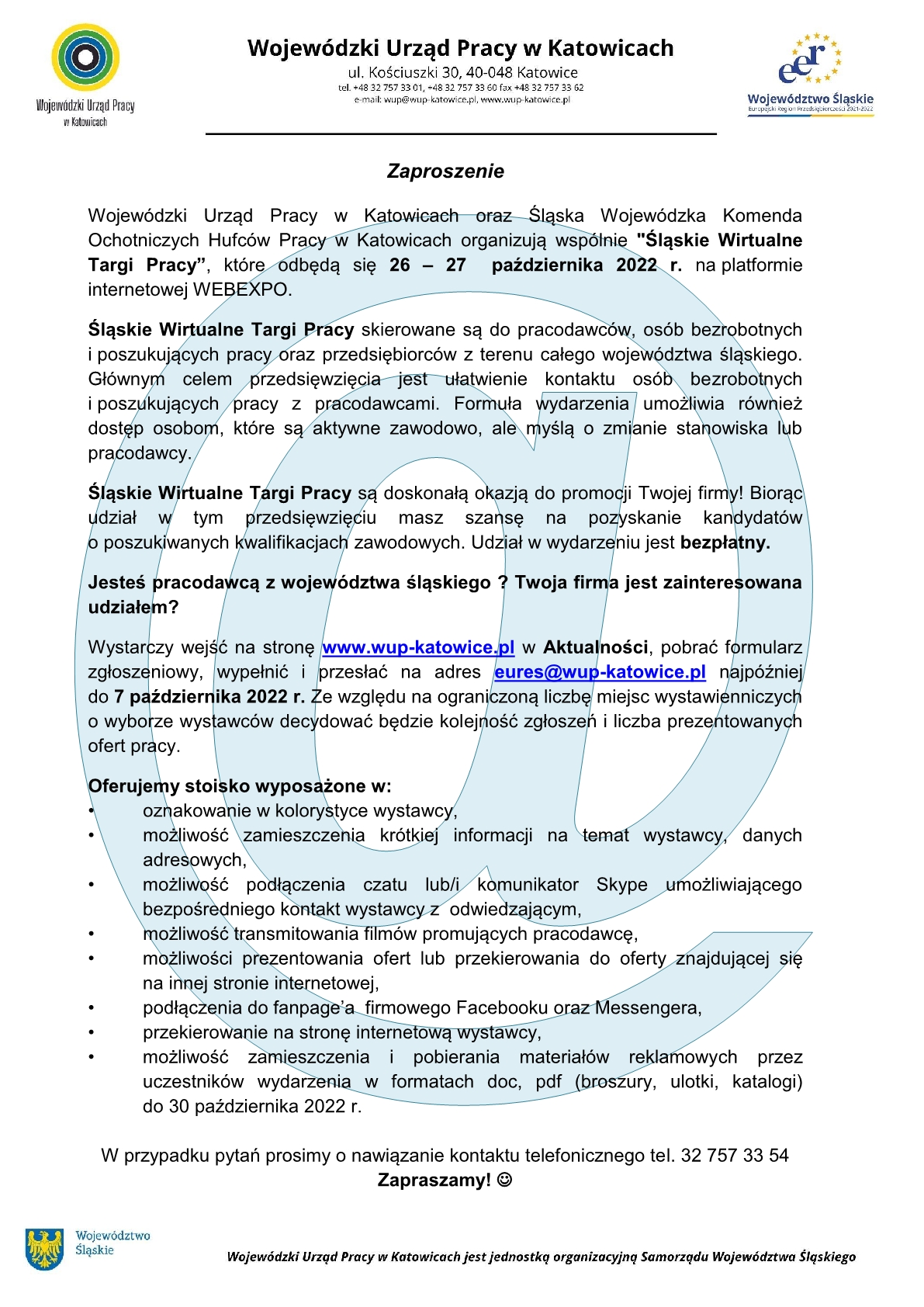 Zaproszenie na Śląskie Wirtualne Targi Pracy w dniach 26-27 października 2022 na platformie internetowej WEBEXPO