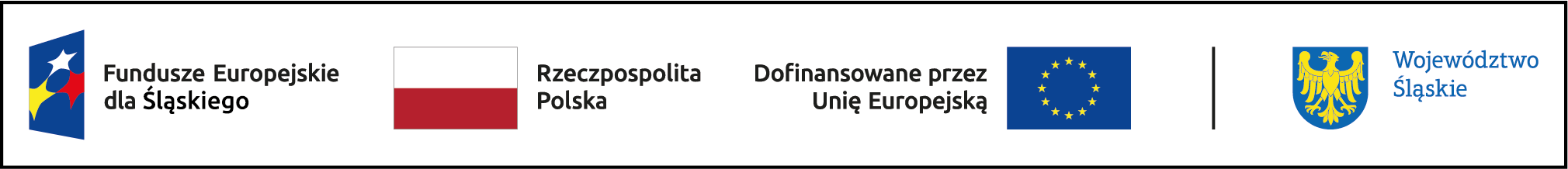 Przedstawienie logo Funduszy, flagi Polski, Unii Europejskiej oraz godła Województwa śląskiego